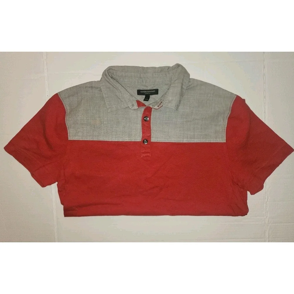 Banana Republic Gray Red Polo Short Sleeve Men's L Slim Fit